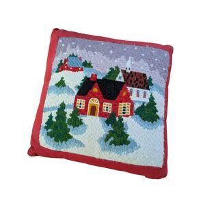 Gorgeous Vintage Hooked Wool Christmas Pillow 1980s Paragon Needlepoint